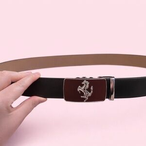 Ferrari Black and Tan Leather Belt with Silver Buckle